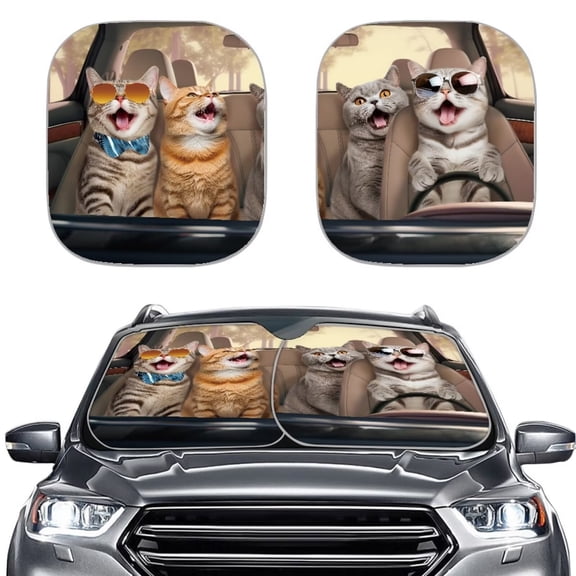 ForUDesigns Cool Cute Cats Car Sunshade Anti-Dirty, Polyester, 2 Pieces
