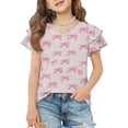 thumbnail image 2 of Grblisyd Shirts for Girls 10-12 Casual Cute Ruffle Sleeve Little V Neck T Shirts Loose Fit Tee Tops Beach Vacation Bow Knot Print Blouses Clothes Beige 12-13Y, 2 of 6