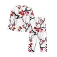thumbnail image 2 of Junzan Cherry Blossoms Print Womens Pajama Sets,Long Sleeve Button Down For Women Pjs 2 Piece, 2 of 9