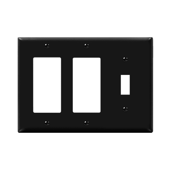 ENERLITES Combination Toggle Light Switch/Decorator Light Switch Plate, Three Gang Wall Plate, Standard Size 3-Gang, Polycarbonate Thermoplastic, 881132-BK, Black