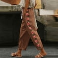 thumbnail image 2 of ZToonmas Solid Floral Embroidery Linen Barrel Pants for Women Drawstring Elastic Waist Loose Ankle Casual Cropped Pants with Side Pockets, 2 of 6