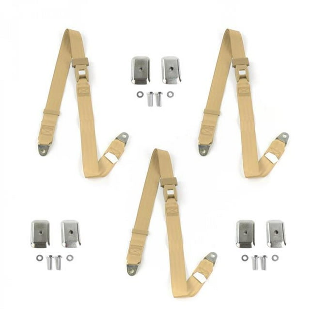 Camaro 1993-2002 Standard 2 Point Tan Lap Bench Seat Belt Kit with Bracketry - 3 Belts
