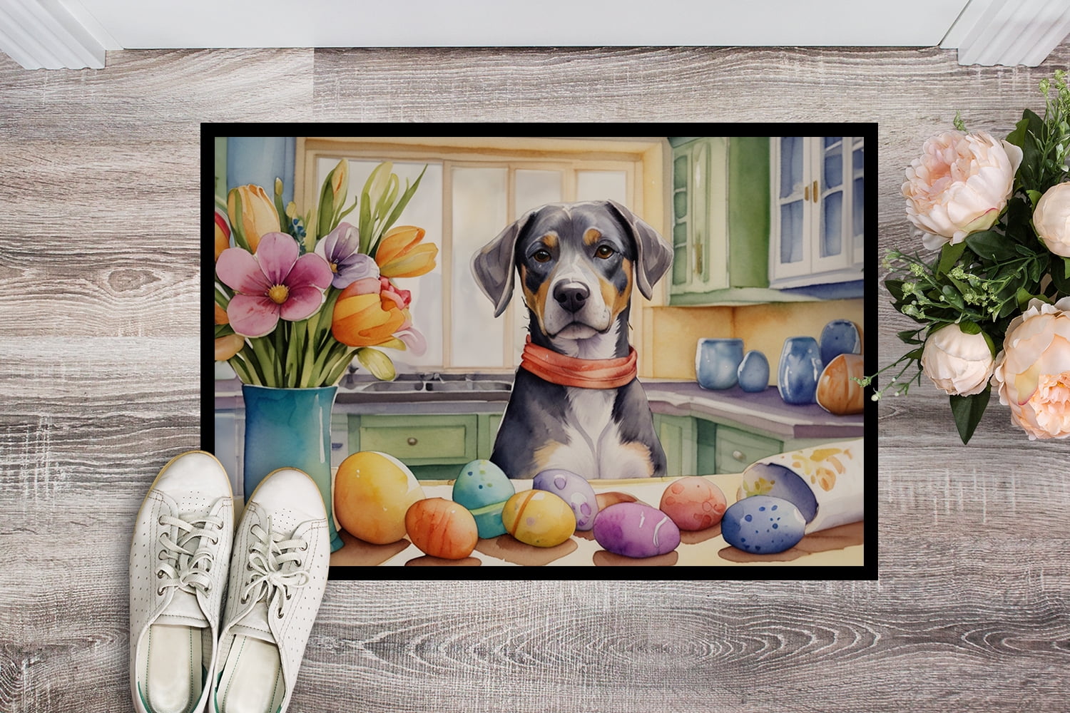Decorating Easter Yorkshire Terrier Doormat