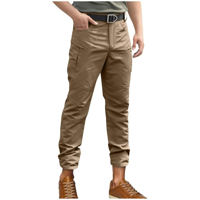 Npasoilc Pants for Men Men's Loose High Elasticity Waterproof Multi Pocket Work Pants