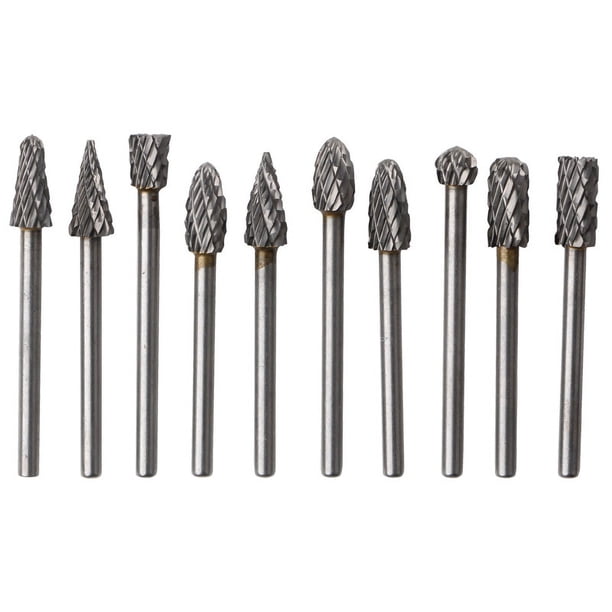 Juego de cortadores rotativos de acero de carburo de tungsteno de doble filo para herramientas rotativas para bricolaje, tallado de madera, pulido de metales, grabado, perforación, juego de 10 piezas (caja transparente 6x3), cabezal de molienda cónico JM