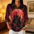 thumbnail image 2 of Garbnen Halloween Polo Shirts for Women Funny Ghost Pumpkin cat Golf Shirts for Woman Fall Winter 3/4 Length Sleeve Womens Pullover Red XL, 2 of 4