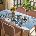 thumbnail image 3 of Blue Ombre Christmas Table Cloths for 3 Foot Rectangle Tables, Snowman Xmas Tree Balls Snowflake Patio Waterproof Elastic Fitted Tablecloths, Washable Rectangular Table Cover for Camping, 3 of 8