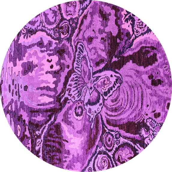 Ahgly Company Indoor Round Abstract Purple Modern Area Rugs, 5' Round