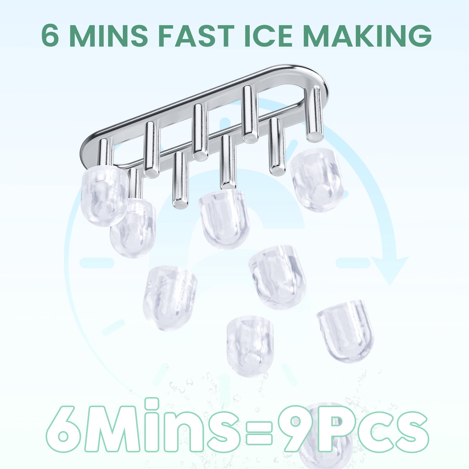 CONCETTA Countertop Ice Maker, Machine Self-Cleaning, 2 Sizes Bullet Ice, Portable Ice Machine with Ice Scoop, Basket and Handle, Green