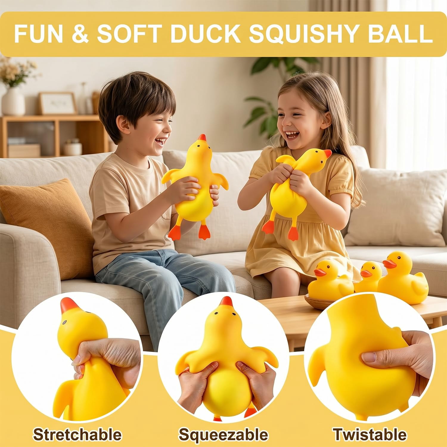 15" Giant Duck Squishy, Jumbo TPR Pinch Toys, Cute Butter Stress Balls, Slow Rebound Ultra-Soft, Oversized Anxiety Relief Fidget Squishy Toys for Adults, Kindergarten Birthday Christmas