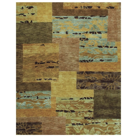 Feizy Renao Transitional Color Block, Green/Brown/Yellow, 5'6" x 8'6" Area Rug Stain Water Resistant Pet & Kid Friendly Casual Floral & Botanical Design Carpet for Living Dining Bed Room