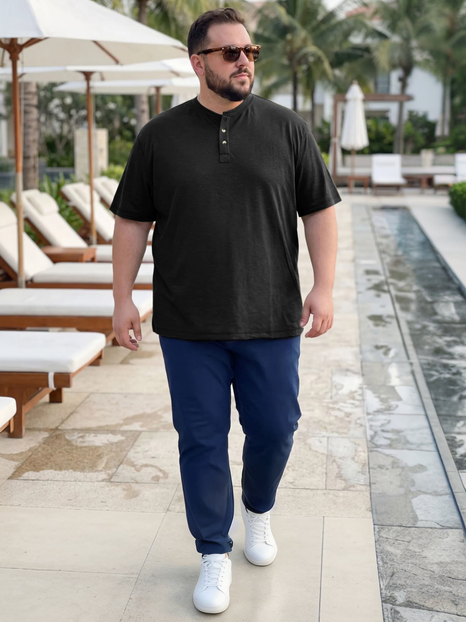 DARING DIVA Men's Big Tall Henley Shirts Button Down Short Sleeve T-Shirt 4XL Black