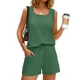 thumbnail image 4 of VISALY Two Piece Lounge Shorts Sets for Women Summer Square Neck Sleeveless Tank Drawstring Elastic Waist Shorts with Pocket Summer Soft Comfortable Casual Sweatsuit Homewear Outfit Green Xl, 4 of 8