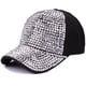thumbnail image 1 of Gorra de béisbol ajustable con cristales de diamantes de imitación y tachuelas para mujer, sombrero para el sol de tela vaquera brillante liso, color plateado ladrillo completo, 1 of 5