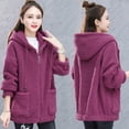 thumbnail image 2 of Chaqueta de mujer Chaqueta de punto de lana de cordero de color sólido Sudadera con capucha gruesaCafé, 2 of 4