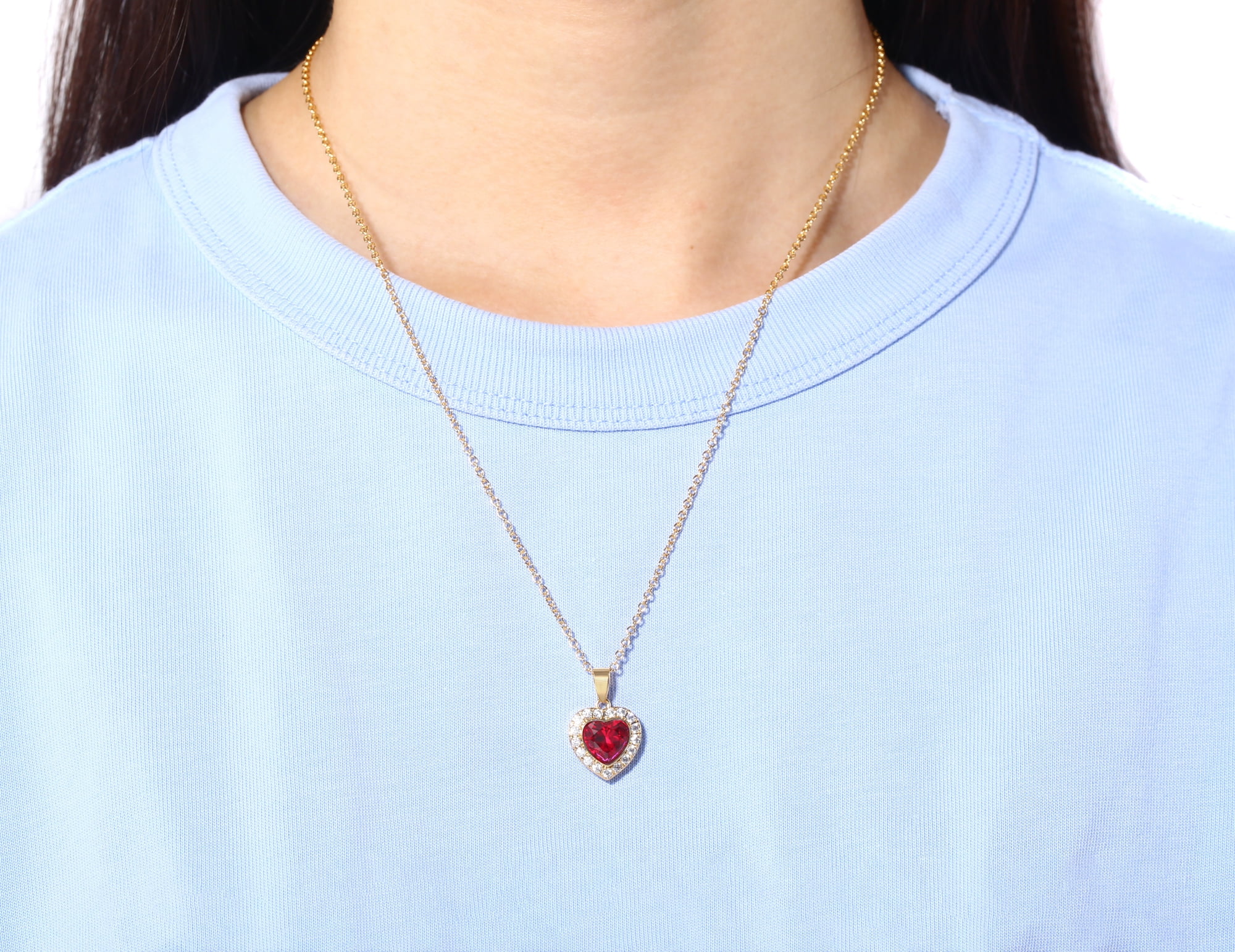Sterling Silver Red Ruby Halo Necklace With Chain