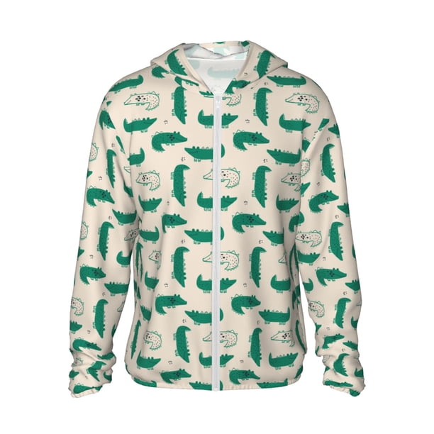 Fotbe Cartoon Crocodile Chaqueta con Protección Solar UPF 50+ para Hombre y Mujer, Camisa con Capucha y Bolsillos-3X-Large