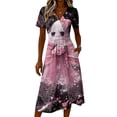 thumbnail image 4 of Women's Halloween Dresses Witch Hat Ghost V Neck Horror Dresses Castle Bat Short Sleeve Funny Midi Dresses, 3XL, 4 of 5
