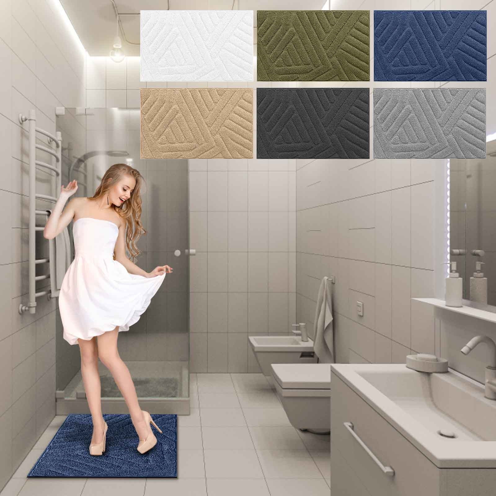 Hgallory Bathroom Polyester Water Absorbing Rugs, Non-Slip Bath Mat Entrance Floor Mat for Bathroom Kitchen Toilet, Modern Minimalist Home Decor Doormat, 20"x32", 1 Pack, Khaki, Rectangle