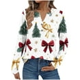 thumbnail image 2 of Qulqfy Christmas Blouses for Women Xmas V Neck White Plus Size Long Sleeve Christmas Tree Bow Shirts Christmas Shirt for Women, 2 of 7