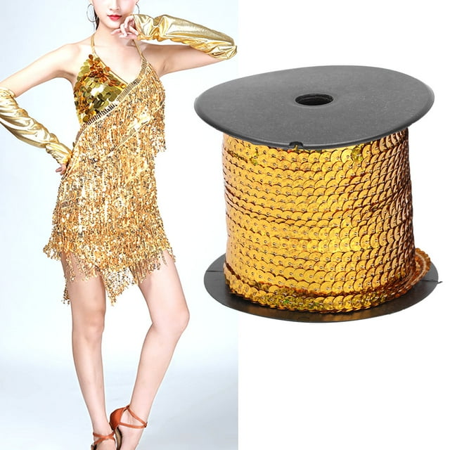 Corde à Paillettes en Plastique 6mm Accessoire Décoratif OrLaser Doré Rouleau de 100 Yards