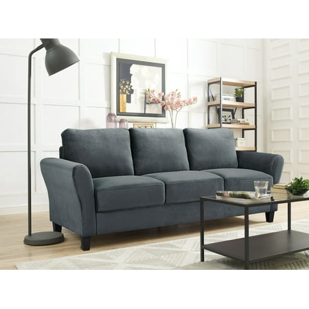 Lifestyle Solutions Alexa 3 Seat Rolled Arm Microfiber Sofa Dark