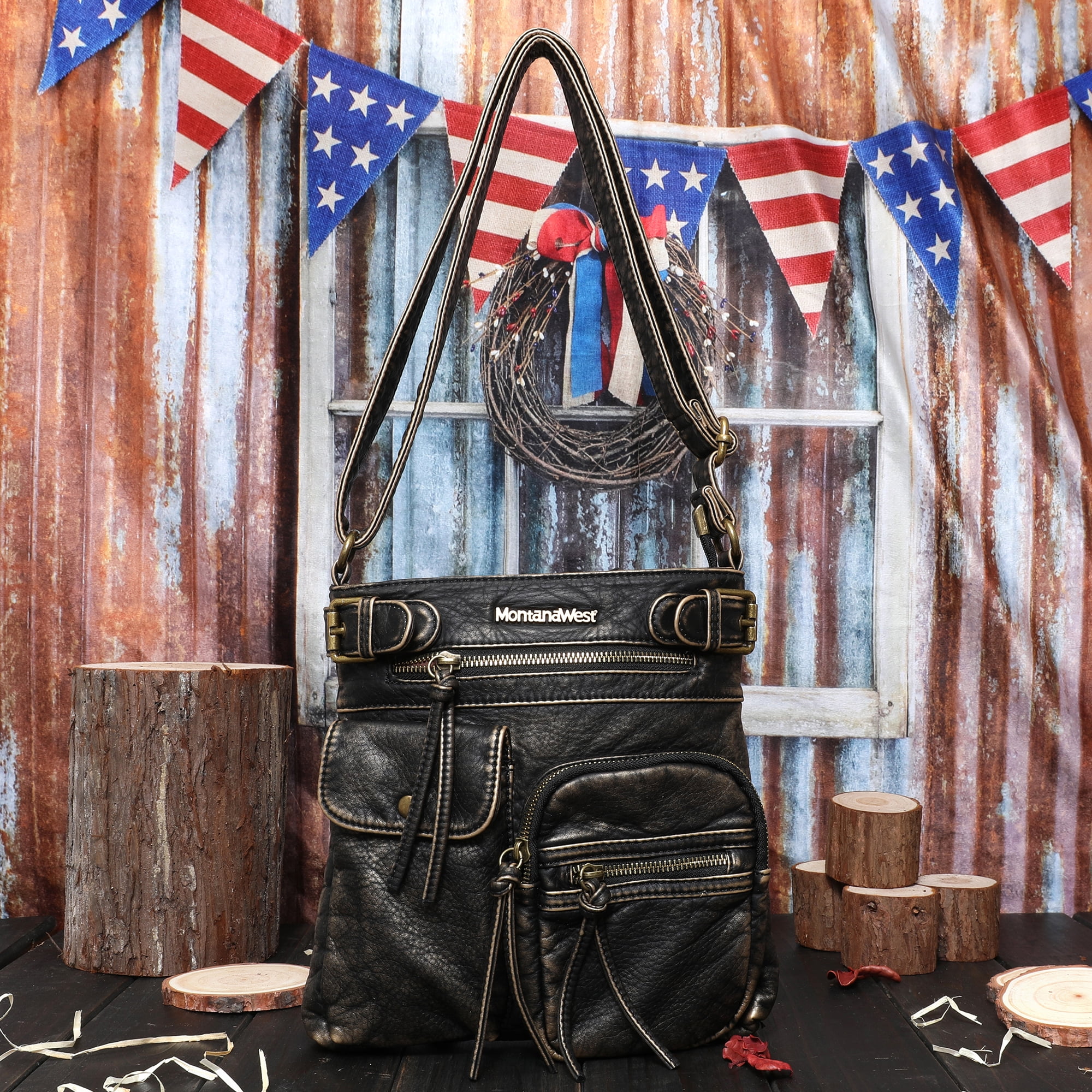 Montana West Crossbody Bag for Women Soft Washed Leather Multi Pocket Shoulder Purses, Bronze