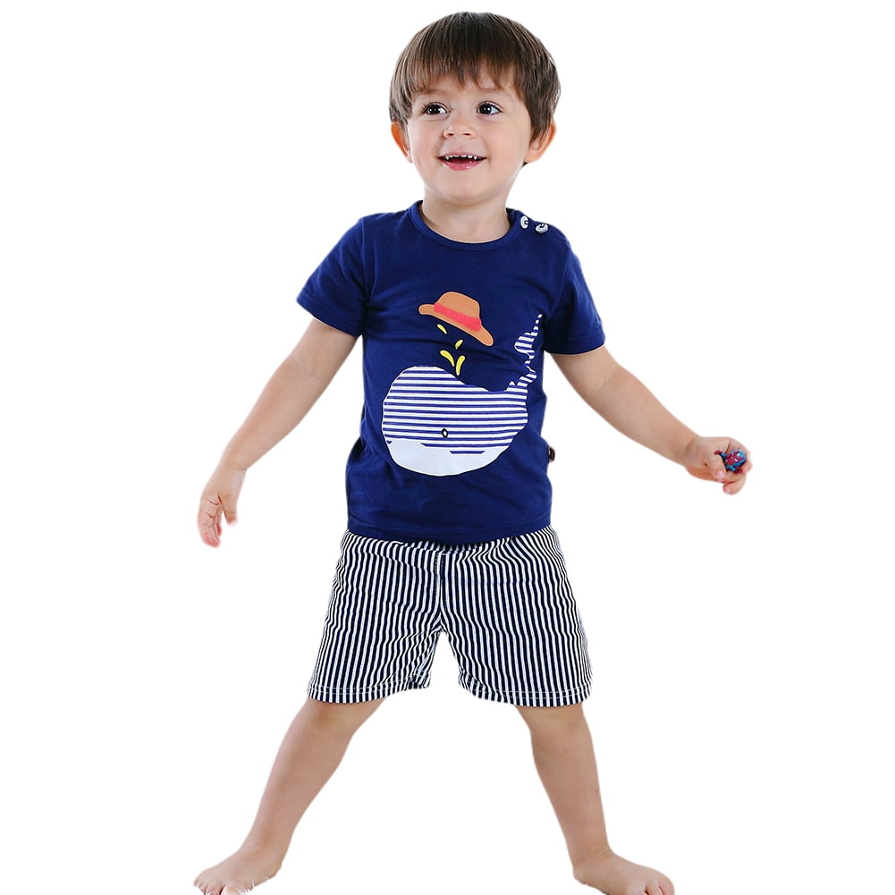 Baby Boys Girls Cartoon Print Short Sleeve T-Shirt Shorts Outfits Clothes Set 