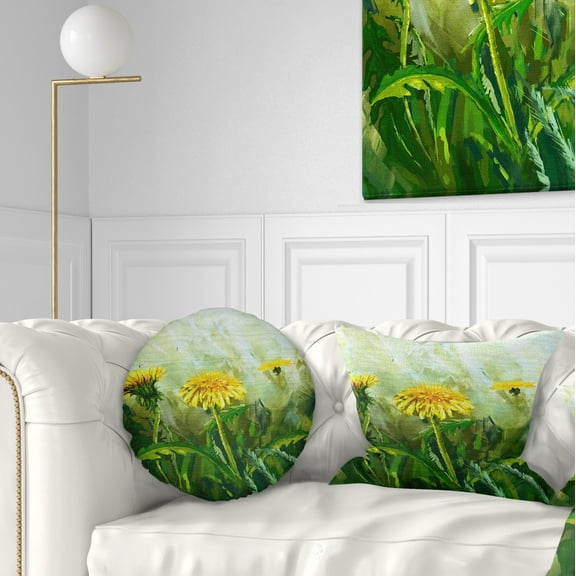 Designart Dandelion Flowers - Floral Throw Pillow - 12x20