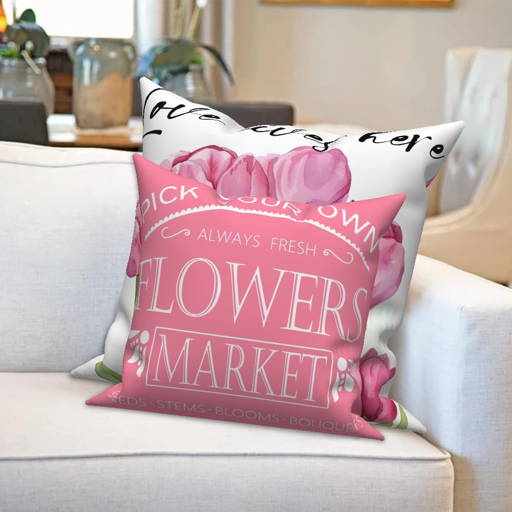 Dashan Spring Floral Throw Pillow Covers 20x20 Set of 4,Pink Tulips Flowers Decorative Pillow Cases for Bedroom Sofa Couch