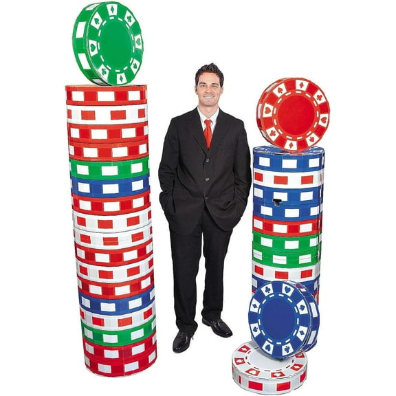 Fun Express 3D Poker Chip Columns Party Cardboard Stand-Ups, 69.25" x 31.75" (6 Count)