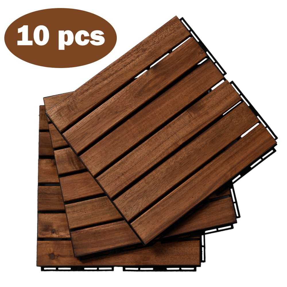 Patio Deck Interlocking Floor Tiles Wood Outdoor Home Decor Set of 10 pieces 