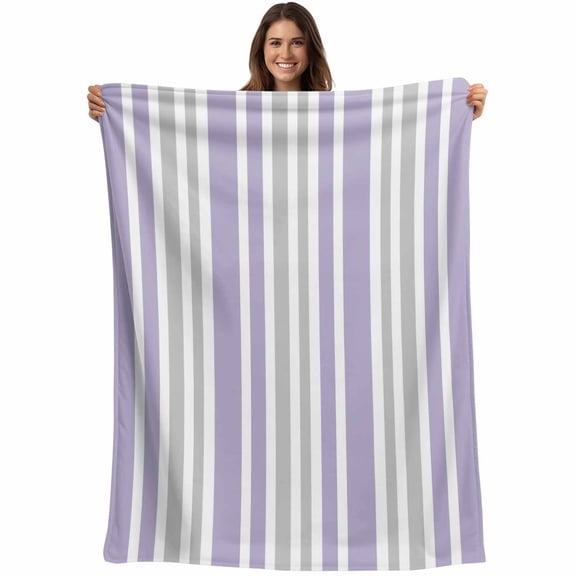 Light Purple Grey Stripe Blanket Soft Cozy Warm Throw Blanket for Couch, Plush Fuzzy Flannel Fleece Blankets for Sofa, Farmhouse Minimalist Striped Bed Blankets Lightweight Gifts for Women, 32"x48"