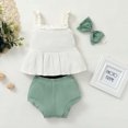 thumbnail image 7 of Scyoekwg Baby Girl Cute Infants Toddler Baby Girls Clothes Solid Color Summer Sleeveless Suspender Top Shorts Bow Headband Three-piece Set (White,6-12 Months), 7 of 7