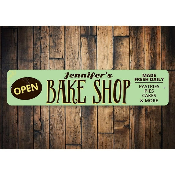 Bake Shop Open Novelty Decor, Metal Wall Sign - 4x18 Inches