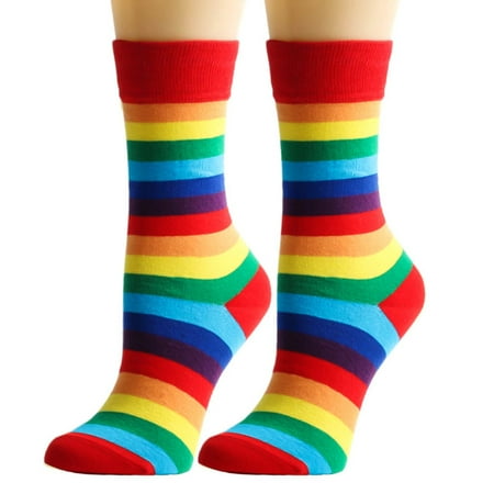 

SIEYIO Unisex Cotton Novelty Crew Socks Rainbow Striped Multicolored Harajuku Hosiery