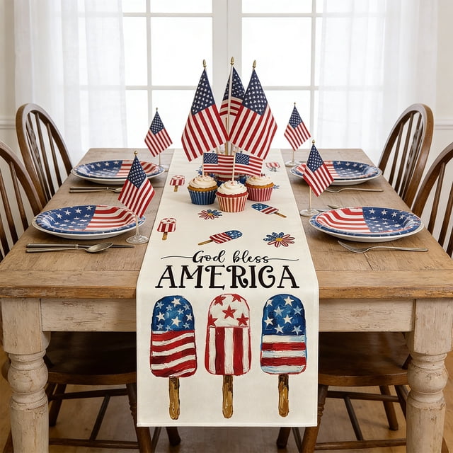 shyuyusa Independence Day Decorative Table Runner and Tablecloth, Holiday Dining Table Ornament