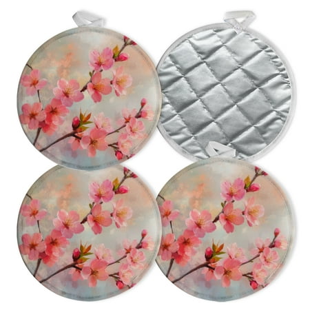 

4 PCS Pot Holders for Kitchen Potholders Sets with Hook for Oven Cooking Baking Blossoming Cherry Branches In Soft Pastels