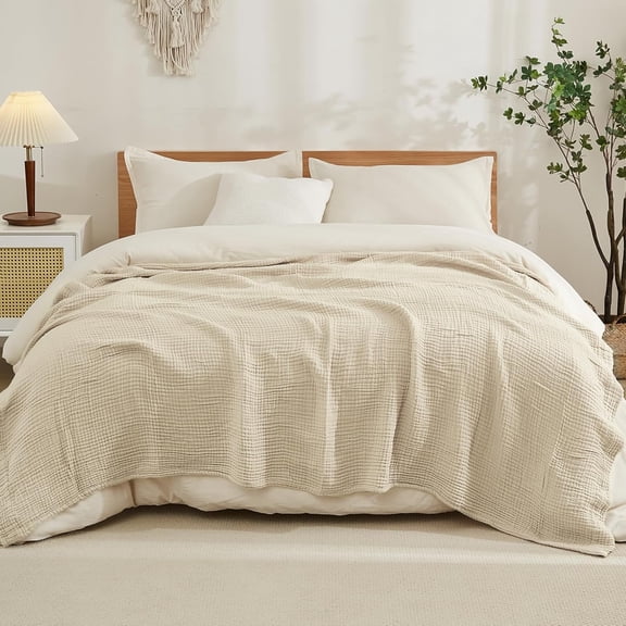 Cotton Blanket King Size for Bed Soft Muslin Blankets 108"x90" Breathable Layering Bedspread Coverlet All Season Gauze