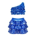 thumbnail image 5 of sususu Girls Outfits 2 piece Sequin Performance Two Piece Outfit Stretchy Comfort Fit Dance Top And Skirt For Parties And Shows,Blue,10-11 Years, 5 of 6