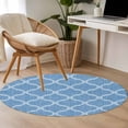 thumbnail image 4 of Blue Morocco Round Area Rug 3.3Ft Washable Circle Rugs for Dining Room Table, Moroccan Abstract Geometric Quatrefoil Plaid Non-Slip Carpet Floor Mats Indoor Outdoor Carpet Runner Aesthetic Home Decor, 4 of 8