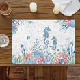 thumbnail image 4 of Placemats Set of 6, Ocean Seahorses Place Mats Coral Shell Fish Marine LIfe Tablemats Washable Placemat Table Decoration for Kitchen Table Dinner Party Home Decor Indoor Outdoor 13x19 Inch, 4 of 9