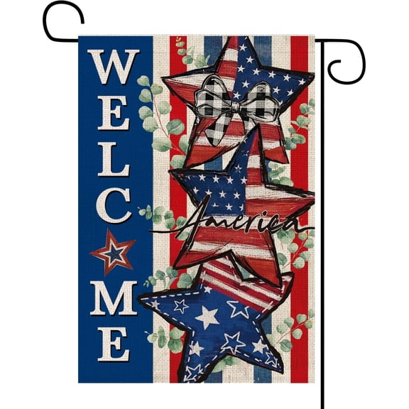 Patriotic 4th July Garden Flag 12 5 x 18 Inch Double Sided Burlap Outdoor Decor