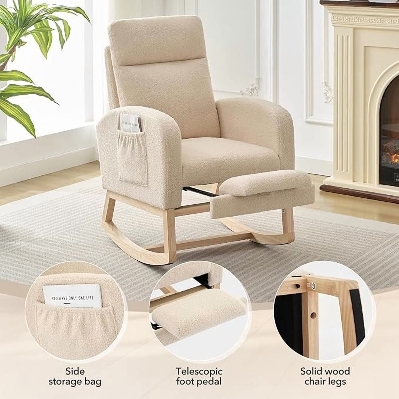 Rocking Chair Nursery, Nursing Rocking Chairs with Foot Rest for Mom Nursery, Rocker Glider Chair with High Backrest for Living Room,Bedroom, Upholstered Lounge Chair with Solid Wood Base for Relaxin