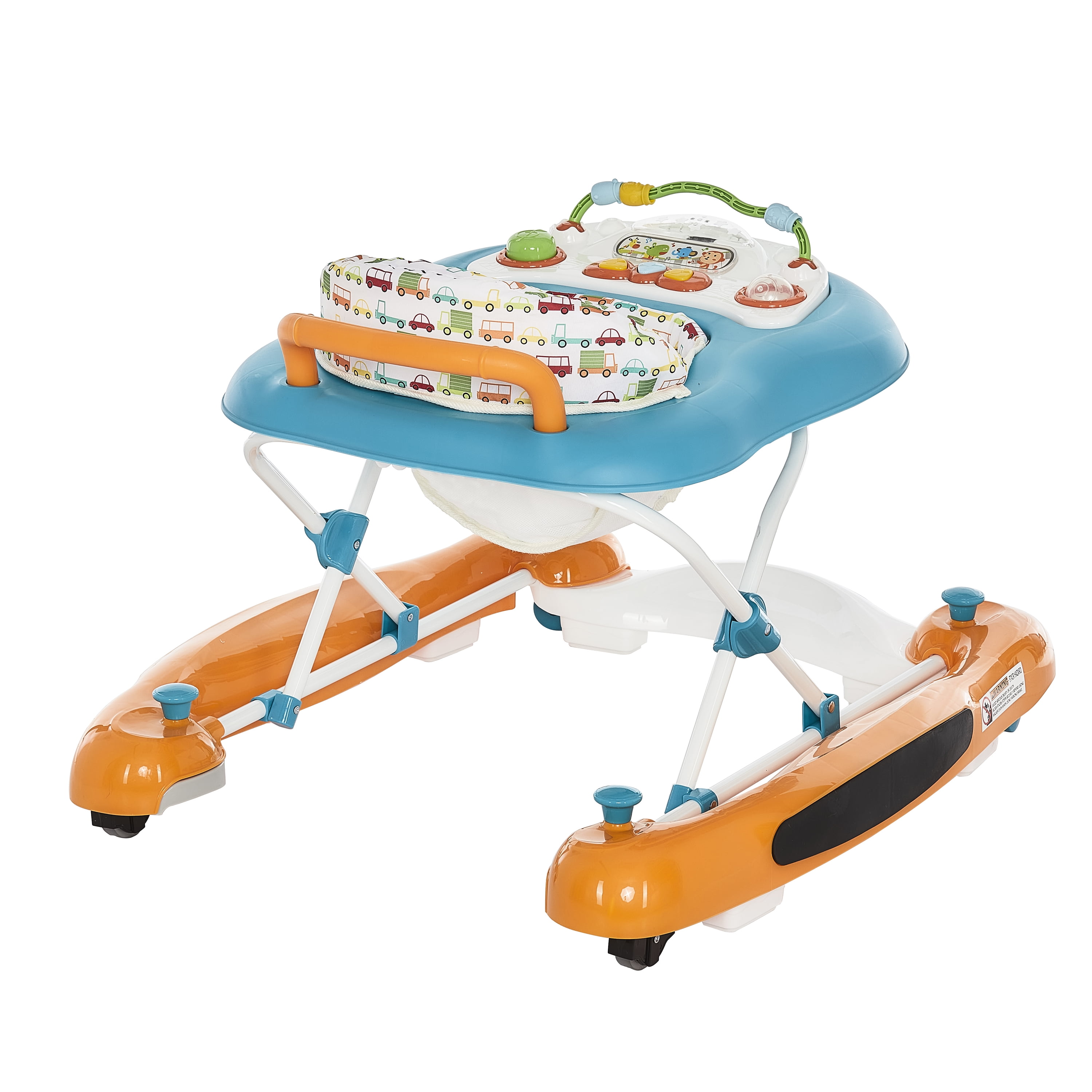 Dream On Me Go-Getter Baby Walker and Walk Behind Walker, Adjustable Seat Height, Comfortable Padded Seat, Easy to Fold, Pack and Store, Detachable Fun Tray, Orange Walker Orange