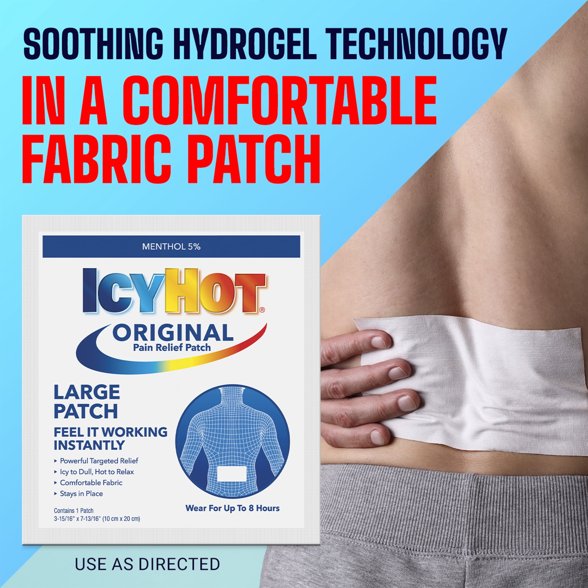 Icy Hot Original Pain Relief Patch, Large Size Comfortable Fabric Patches With Menthol 5%, Ice and Heat Contrast Therapy for Backaches, Joints, Muscle Strains and Arthritis, 12 ct.