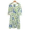 thumbnail image 6 of Blueberries Watercolor Leafy Pattern Women's 3/4 Sleeve Dresses Elegant A-Line Midi Dress Flare Summer Casual Sundress, 6 of 9