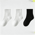 thumbnail image 2 of Girls' School Uniform Crew Socks - Cotton 3-Pack, Solid Gray Soft Breathable,Size 12 T, 2 of 5
