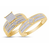 AFFY White Natural Diamond Wedding & Engagement Trio Band Ring Set In 10k Yellow Gold (0.43 Cttw), Ring Size - 13