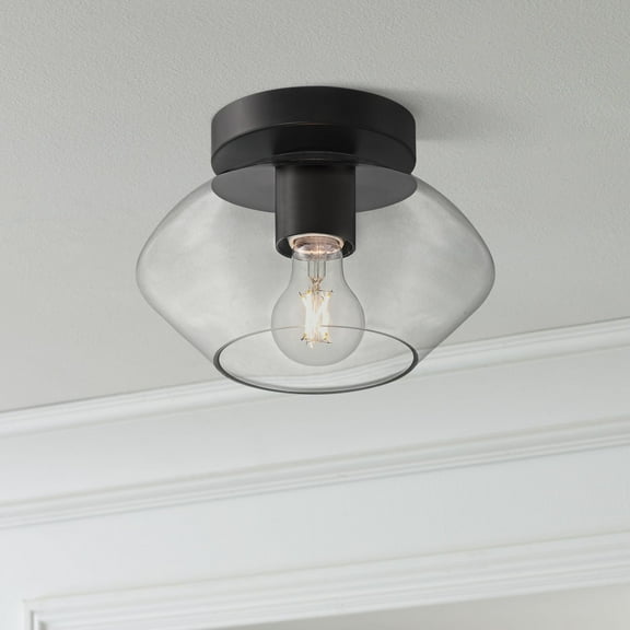 Possini Euro Design Gustin Modern Ceiling Light Semi Flush-Mount Fixture 8 3/4" Black Clear Glass for Bedroom Kitchen Living Room